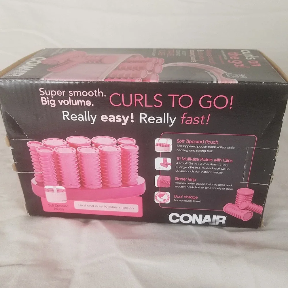 Conair Curls on the Go Travel Hot Rollers Women OS Pink Excellent 10 Multi-Size